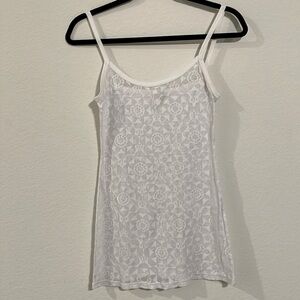 BKE Women’s Tank Top XL White Bohemian Cotton Floral Sheer Coquette Girl
